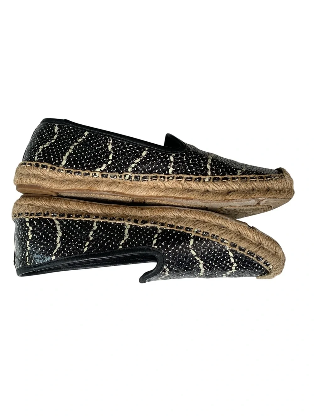 Tory Burch Snake Print Leather Espadrille Slip On Flats Black Cream 8.5